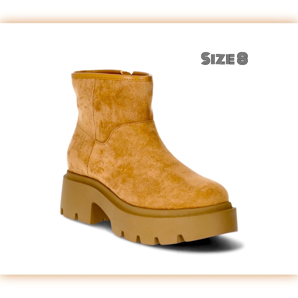 Women’s Cozy Lug Sole Ankle Boots Size 8 – Cognac, Memory Foam, Zipper